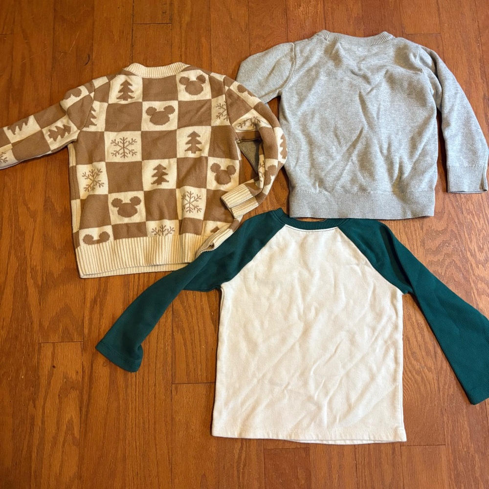 Disney Kids Mickey Mouse Sweater Trio - Gray, Cream, Green - Picture 7 of 7